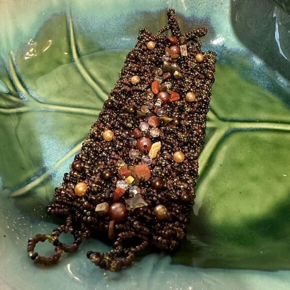 Gorgeous Handcrafted Brown Tone Glass & Gemstone Beaded Necklace & Mesh Bracelet - Picture 6 of 12